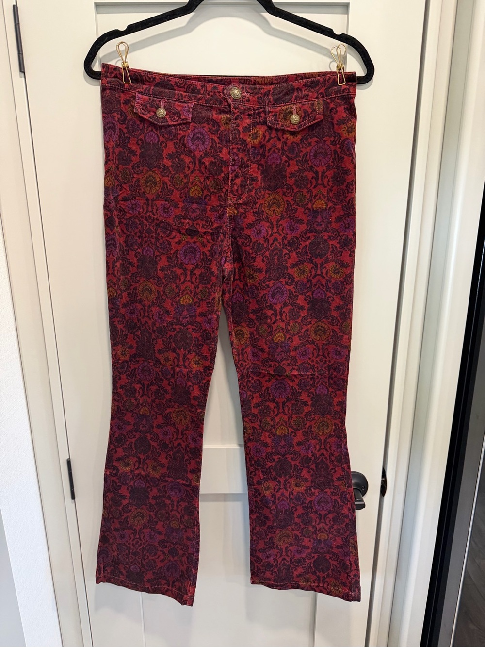 Free People Red Multi Floral Damask Cropped Ankle Pants